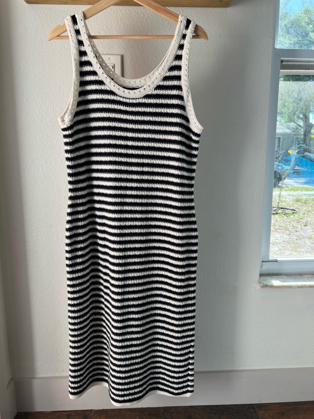 Nine West Black and White Striped Knit Midi Dress